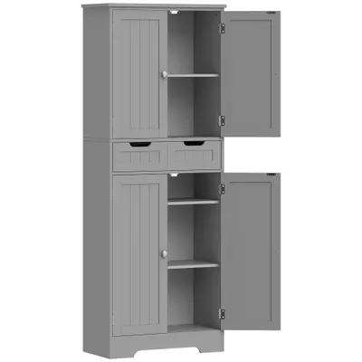 HOMCOM Mobilier de baie cu sertar, dulap cu uși, raft reglabil, 60 x 30 x 160 cm, gri | Aosom Romania