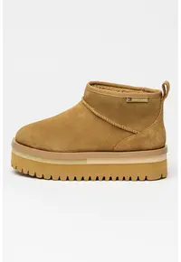 Ghete slip-on flatform din piele intoarsa - Maro camel