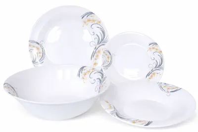 Set de masă OPAL din porțelan, rotund – 19 piese, roz–gri Engros