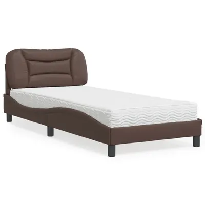 vidaXL Pat cu saltea, Hvar, maro, 90x200 cm, piele ecologică