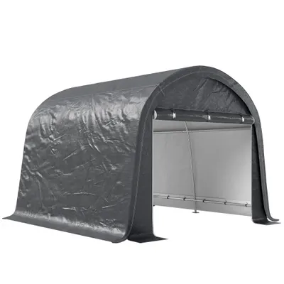 Outsunny 3x3m Garaj pentru Motociclete, Tenda cu Acoperiș Reforțat Impermeabil, 2 Accesuri cu Fermuar, pentru Biciclete și Unelte, Oțel Galvanizat, Gri | Aosom Romania