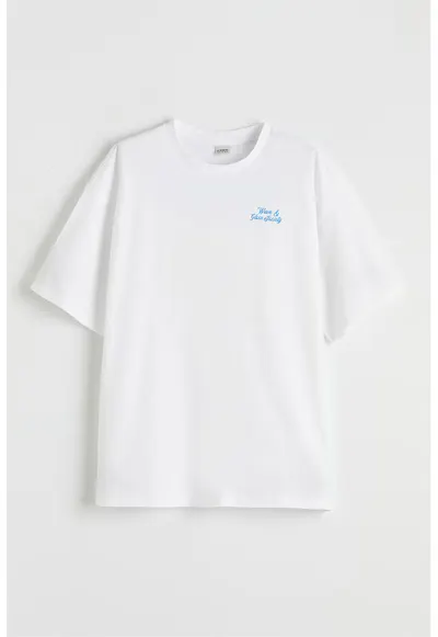 Tricou lejer cu imprimeu pe partea din spate - Alb/Albastru deschis neon