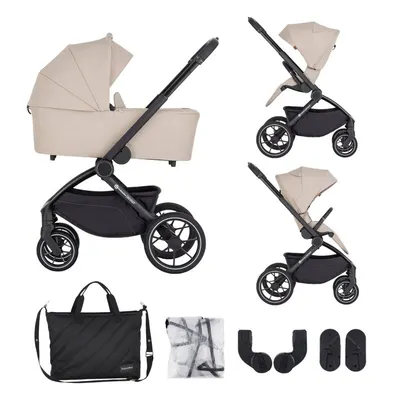 Carucior 2 in 1, Petite&Mars, Scout, Cu landou pliabil, Reversibil, Spatar si suport de picioare reglabile in 3 pozitii, Maner ajustabil, Cu accesorii, Pana la 22 kg, 0 luni+, Bej