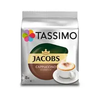 Capsule cafea Tassimo Jacobs Cappuccino, 8 capsule cafea + 8 capsule lapte, 260g Engros