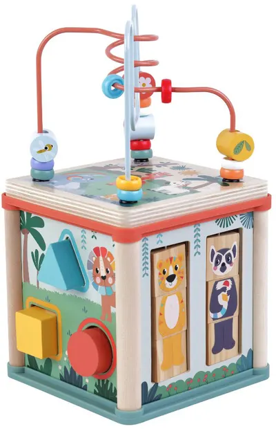 Cub educațional din lemn 5 în 1 Zookabee - Cu culori pastelate