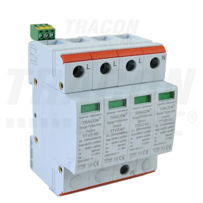 Descarcator de supratensiuni,AC,cl.2,elem.modular inlocuibil TTV2-40-4P 230/400 V, 50 Hz, 20/40 kA (8/20 us), 4P