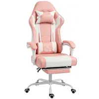 HOMCOM Scaun Gamer cu masaj lombar cu vibrații Reclinabil 155° Înălțime Reglabilă Tetieră și Suport Picioare Retractabil Roz | Aosom Romania