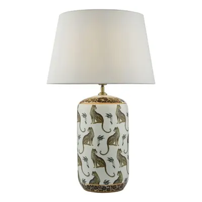 Veioza Tigris Ceramic Table Lamp White Leopard Motif Base Only