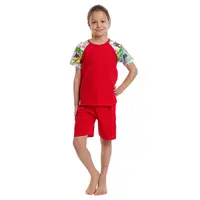 Pijama 3/4 copii AV2332 rosu/imprimeu casute, Andana | marimea 36 (9/10 ani)