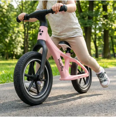 Bicicleta fara pedale pentru copii Malplay Pink, cu saua reglabila, roti 12 inch din PU, 55 x 89 x 42 cm