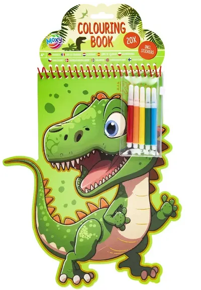 Carte de colorat Moxy - Dinozaur, cu 5 pixuri