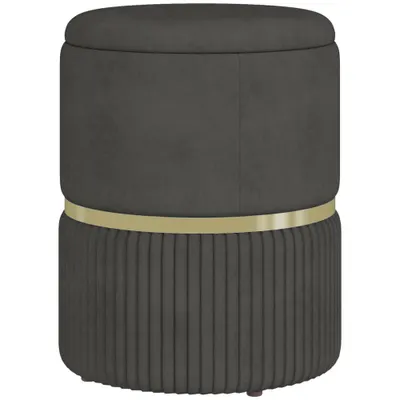 HOMCOM Puf rotund, Taburet tapitat cu spatiu de depozitare, Gri | Aosom Romania