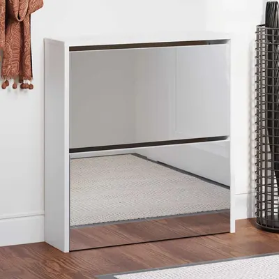 vidaXL Pantofar cu oglindă, 2 niveluri, alb extralucios, 63x17x67 cm