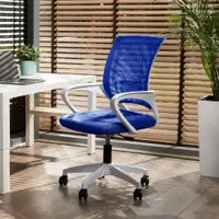 Scaun de birou ergonomic Jumi, mesh respirabil, bază albă, albastru, reglabil