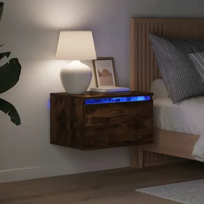 vidaXL Noptieră montată pe perete cu lumini LED, stejar fumuriu