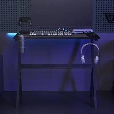 vidaXL Birou de gaming LED cu picioare în formă de Y negru 90x60x75 cm
