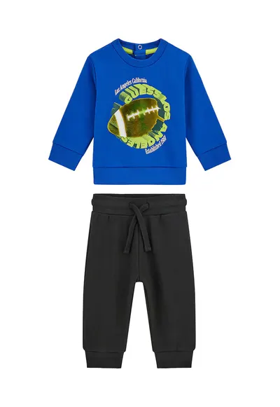 Set de bluza de trening cu imprimeu si pantaloni de trening cu snur - 2 piese - Negru stins/Albastru royal/Verde masliniu