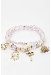 Bratara elastica cu si margele - Transparent - Lila/Transparent