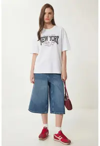 Tricouri dama - Happiness Istanbul - tricou supradimensionat - imprimeu - alb - 100% bumbac