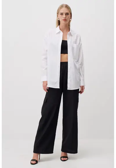 Pantaloni cargo cu croiala ampla - Negru