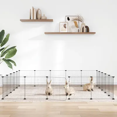 vidaXL Cușcă animale de companie cu ușă 20 panouri negru 35x35 cm oțel