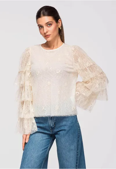 Bluza cu volane OW-TS-E0008 - Ecru