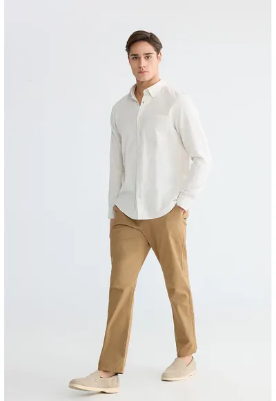 Pantaloni chino din amestec de bumbac - Maro camel
