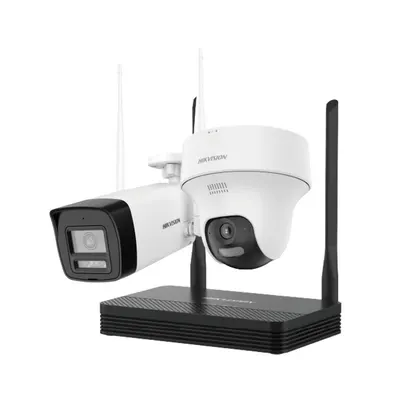 Kit supraveghere WiFi mixt HikVision Easy-Link HiLook IKS-2044BTH-PH/W, 4MP, 2.8 mm, IR 30 / 20 m, lumina alba 15 m, microfon, difuzor, detectie miscare, slot card
