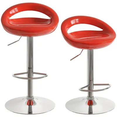 HOMCOM Set 2 Scaune de Bar Rotative cu Suport pentru Picioare și Înălțime Reglabilă, 46x41x76-96 cm, Roșu | Aosom Romania
