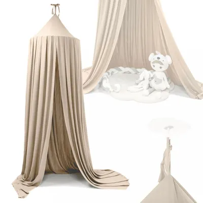 Cort baldachin pentru copii, Ikonka, suspendat, multifunctional pentru patut copii loc de joaca, lungime 290 cm, diametru cadru 70 cm, Beige