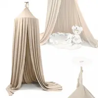 Cort baldachin pentru copii, Ikonka, suspendat, multifunctional pentru patut copii loc de joaca, lungime 290 cm, diametru cadru 70 cm, Beige