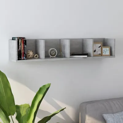 vidaXL Raft de perete CD-uri, gri beton, 100x18x18 cm, lemn prelucrat
