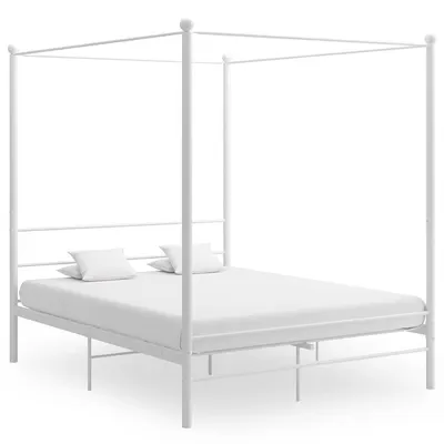 vidaXL Cadru de pat cu baldachin, alb, 160x200 cm, metal