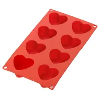 Formă din silicon pentru brioșe Lékué – Inimi, 30 x 17,5 x 3,4 cm, roșie