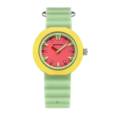 Ceas Copii Sanda 9108 Verde-Galben - Design Fashion, Analog, Rezistent la Apă 3ATM