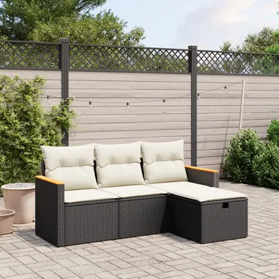 Gossi set mobilier de gradina cu perne, 4 piese, negru, poliratan