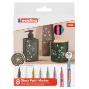 Marker Edding 751 cu vopsea, corp metalic, varf rotund, 1-2 mm, set 8 culori gloss