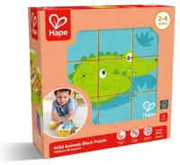 Puzzle educațional din lemn cu cuburi Hape - Animale sălbatice, 9 piese