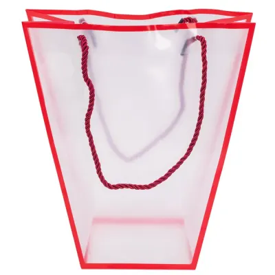 Pungă trapez din plastic cu mânere din sfoară - roșu (set 10 buc) 26x24x12cm - Default Title