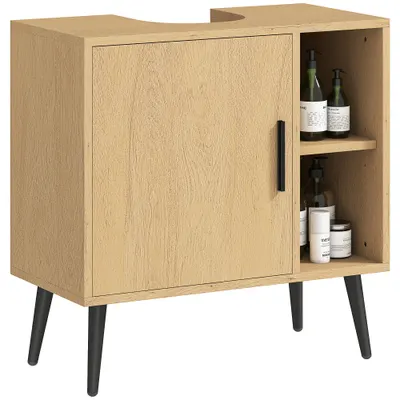 HOMCOM Mobilier sub chiuvetă baie cu ușă cu închidere progresivă și raft reglabil, 60 x 30 x 59,5 cm, stejar | Aosom Romania