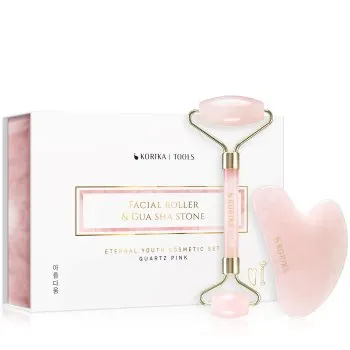 KORIKA Tools Face Roller & Gua Sha rulou de masaj facial și accesoriu de masaj Quartz Pink