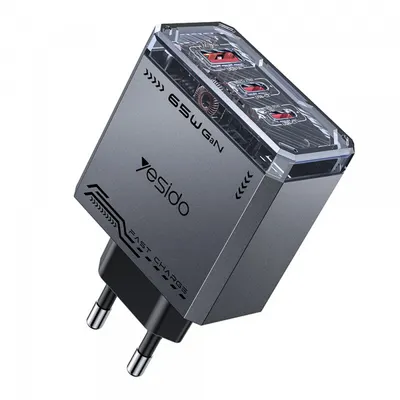 Incarcator Retea Yesido YC101, 65W, 3.25A, 1 x USB-A - 2 x USB-C, Negru