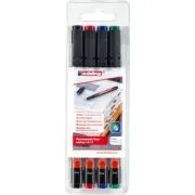 Set 4 markere permanente edding 141 F, corp plastic, varf rotund, 0. 6 mm, culori asortate