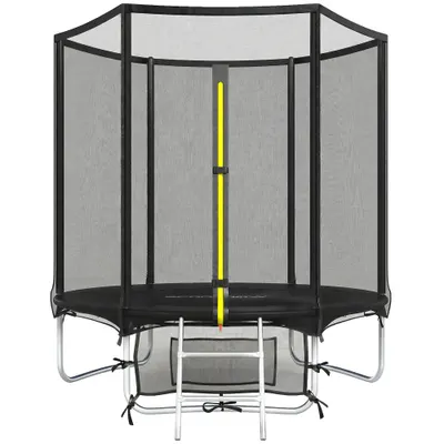 SPORTNOW Trambulină Exterior Ø183 cm Trambulină pentru Copii +6 Ani Adulți cu Plasă de Siguranță Scară cu 2 Trepte Negru | Aosom Romania