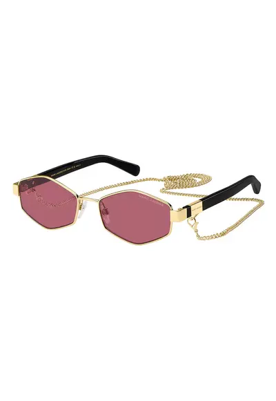 Ochelari de soare hexagonali cu lentile oglinda - Auriu/Negru