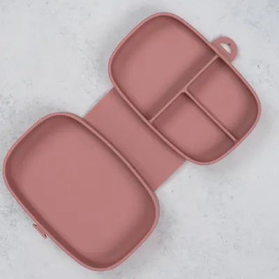 Caserola compartimentata din silicon cu ventuza AppeKids Magic Box Old Rose