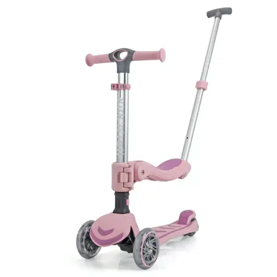 Trotineta pliabila cu 3 roti luminoase, ghidon reglabil si scaun detasabil, 3 in 1, Kick'n Roll, S6 Eco, Roz