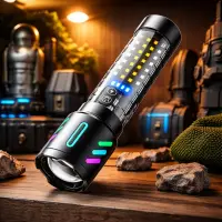 Lanterna LED Profesionala CB 519B Reincarcabila,Metalica, cu Zoom Telescopic, Lumina Puternica peste 500 m, Type-C, Impermeabila