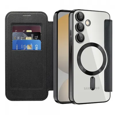Husa MagSafe pentru Samsung Galaxy S24 FE S721, Techsuit, SmartMag Book, Neagra