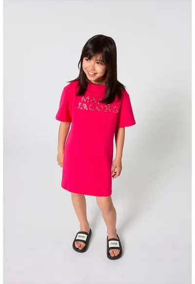 Rochie-tricou cu logo din strasuri - Rosu